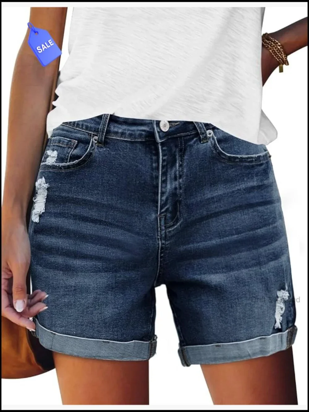 High Waist Ripped Denim Shorts for Women Stretch Casual Jean Shorts